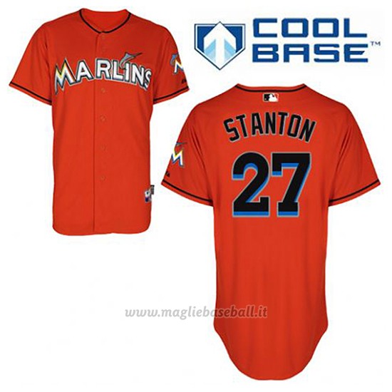 Maglia Baseball Uomo Miami Marlins Giancarlo Stanton 27 Arancione Alterner Cool Base